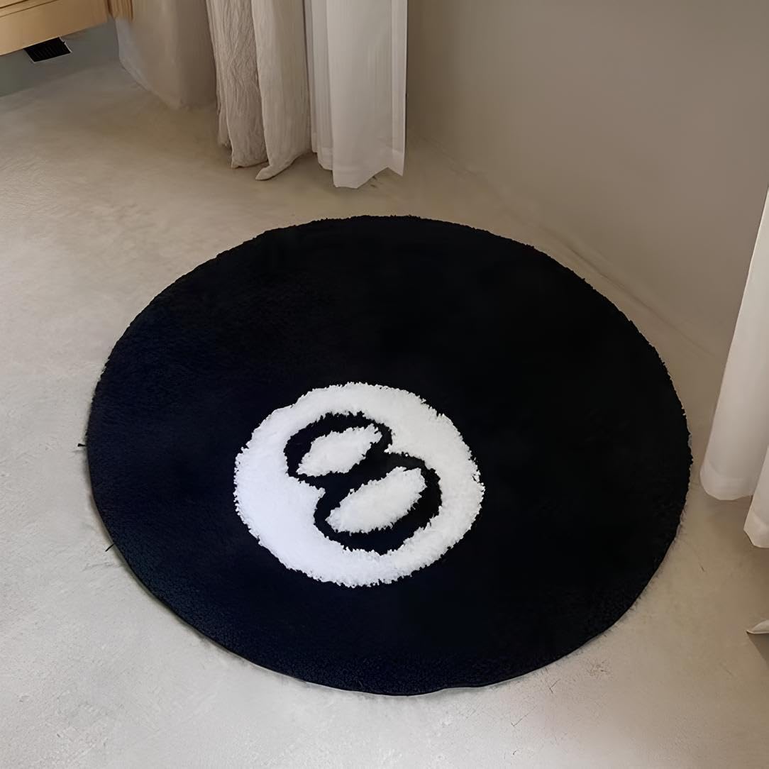 Tapis rond en microfibre à 8 boules - Peluche et doux, antidérapant 8 balles - Tapis non pelucheux - Tapis à 8 balles pour salon, salle à manger, chambre à coucher, décoration, style cosy & moderne