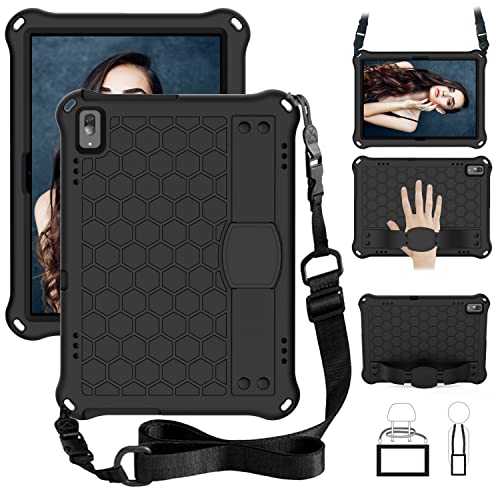 Funda para tablet Lenovo Tab P10 TB-X705F/Tab E10 X104F para niños, ligera EVA+PC a prueba de golpes, con correa para el hombro, funda protectora resistente para tableta, color negro