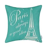 CaliTime Canvas Throw Pillow Cover Case for Couch Sofa Home Decor, Famous Paris Eiffel Tower, 18 X 18 Inches, Teal