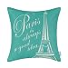 CaliTime Canvas Throw Pillow Cover Case for Couch Sofa Home Decor, Famous Paris Eiffel Tower, 18 X 18 Inches, Teal