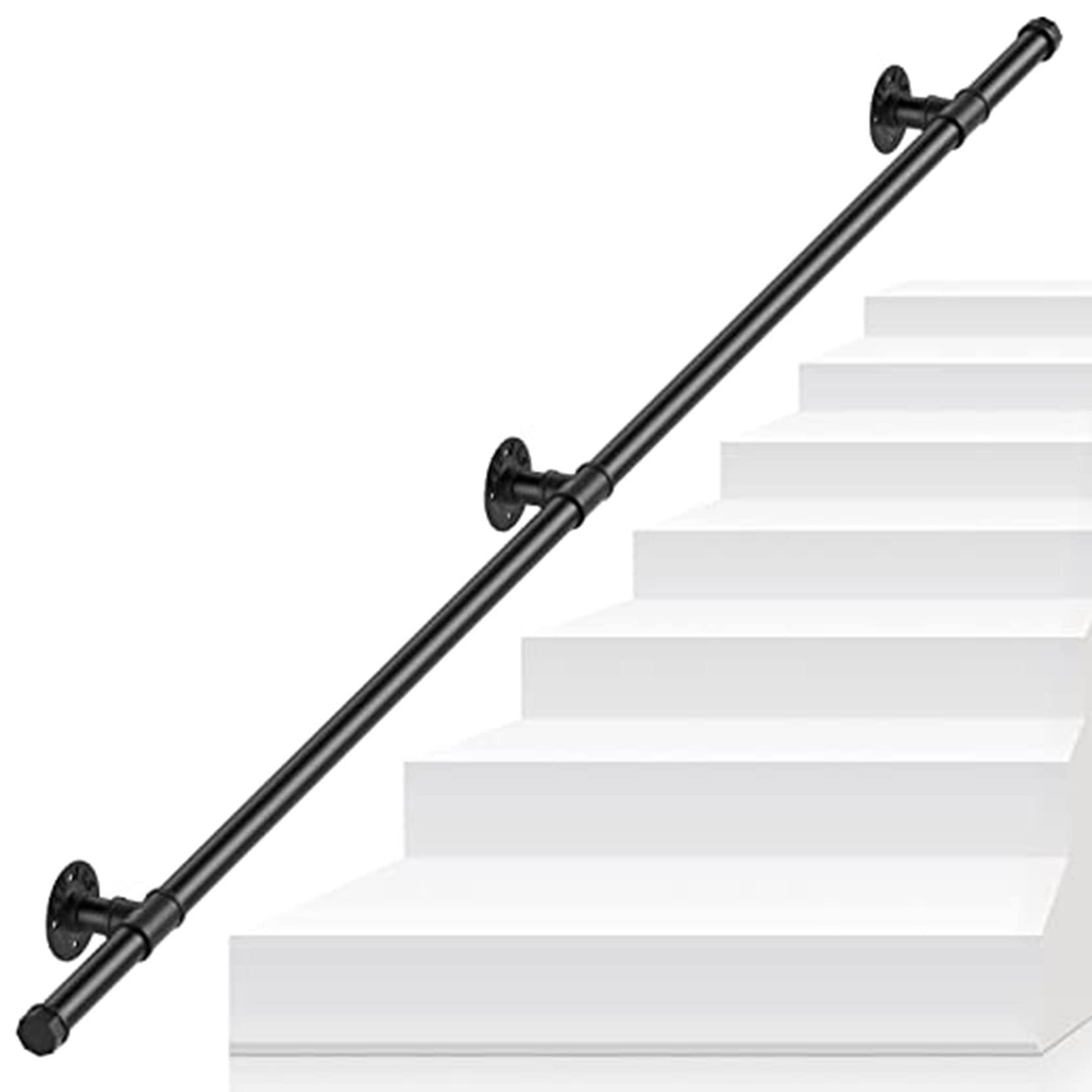 FKXSXAZ Staircase Railing,30-120cm Handrails for Stairs,Industrial Pipe Anti-Slip Banister Rails,Outdoor Indoor Industrial Grab Bar Elder and Child(Size:80cm/2.6ft)