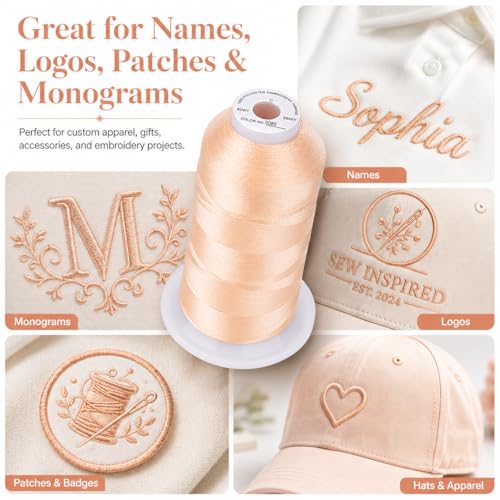 Image of Simthread Embroidery Machine Thread 5000M 40WT Polyester, Light Peach S085 | 5000M 40WT polyester thread feeds smoothly for home or commercial embroidery projects.