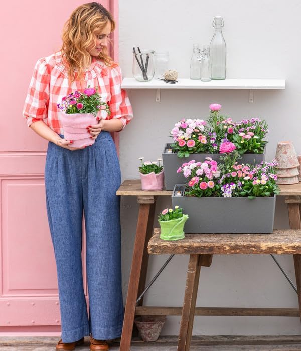 Dehner Stone Plastic Box with Irrigation System, Rectangular, Gray