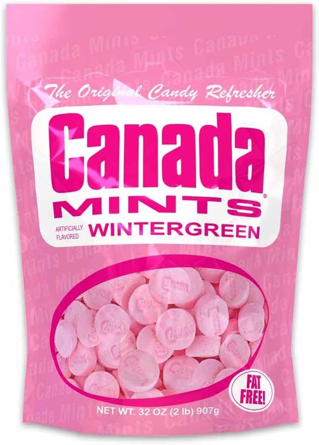 The ORIGINAL Canada Mints - Flavored Wintergreen Candy, Retro Candy Lozenges, Resealable Bag of Breath Mints Bulk - 2 lb. Bag Wintergreen (Pink)