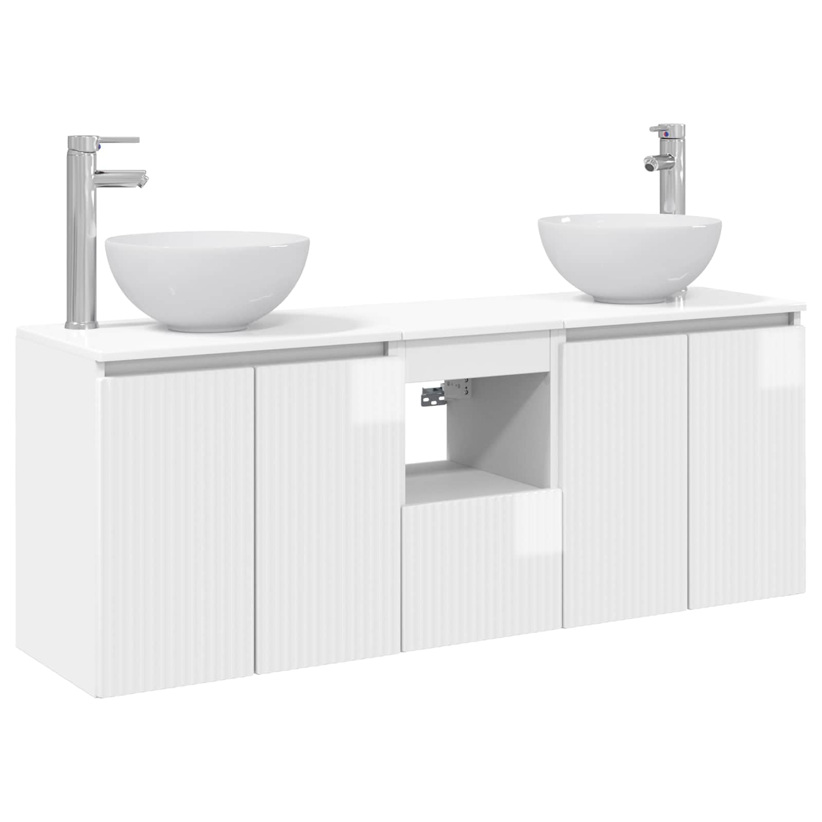 Juego de 3 armarios de baño, color blanco brillante, 49,5 x 35 x 63 cm