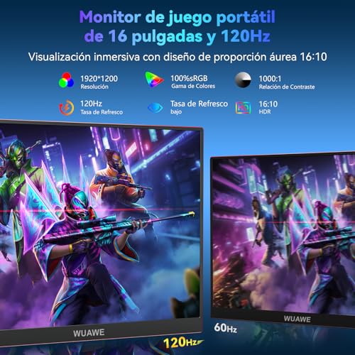 Image of WUAWE 16 inch Portable Laptop Monitor, 100% sRGB Portable Gaming Monitor with Built-in Stand, HDR and Freensync, External USB C Monitor for Laptop, PC, Phone, Switch and PS5(Red)