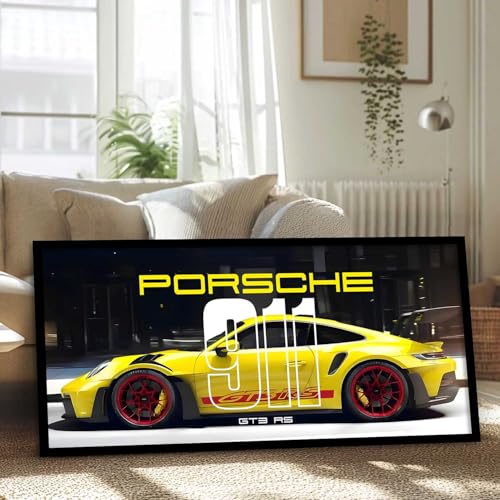 Image of walllane Big Porsche GT3RS 911 Car Framed Posters Gift Items for Boys Room Wall Decoration Bedroom Living Room Office Studio Decor | Car Poster Frame for Wall Decor Set Of 1Size(10 x 19 inch)