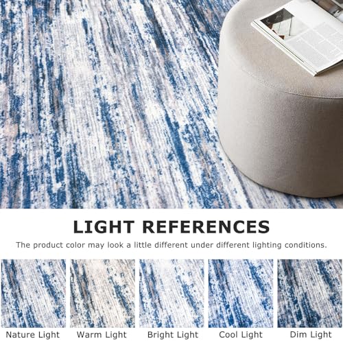 2.6x8 Navy Blue Gray Neutral Multi Modern Abstract Runner Rug for Hallways, Super Soft Hallway Decor Kitchen Rugs with Non-Slip, Non-Shedding Washable Rug for Entryway Bedroom Indoor