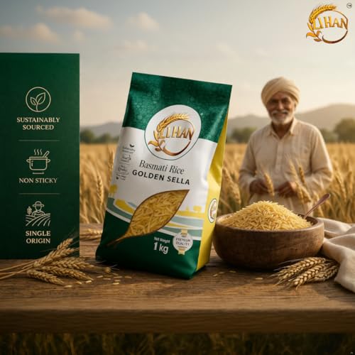 Image of Lihan Golden Sella Basmati Rice 5kg - Long Grain, Non-Sticky & Fluffy | Premium Aromatic Rice for Biryani & Daily Meals | 1kg (Pack of 5)