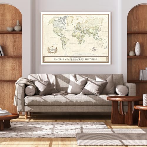 Image of DECORARTS - Oversized World Travel Map with Pins, Pin Board Canvas Wall Art, Extra Large Colorful Maps for Wall, Giclee Print, Handcrafted in USA, 40x30''