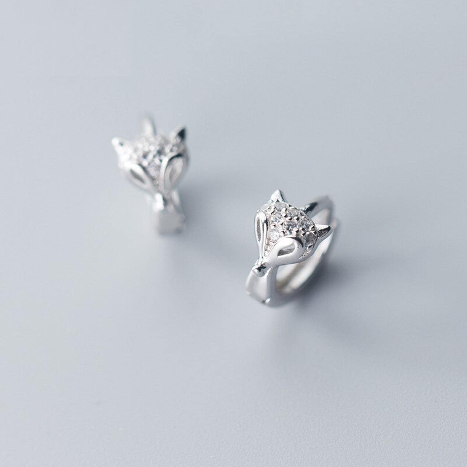 Weav Women's See Image Popular Shining Zircon Cute Fox Hoop Earring For Fashion Genuine 925 Sterling Silver Earring Fine Jewelry