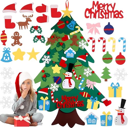 Árbol de Navidad de Fieltro, 3.2ft Arbol de Navidad Fieltro con 31 Piezas de Adornos Extraíble, Árbol de Navidad DIY Colgante, para Regalos Navideños, Decoración de Navidad para Paredes Puerta del (C)