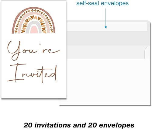 Miniatura 3 de Invitaciones para fiesta de baby shower con sobres, juego de 20 invitaciones de fiesta de baby shower boho arcoíris para rellenar en blanco