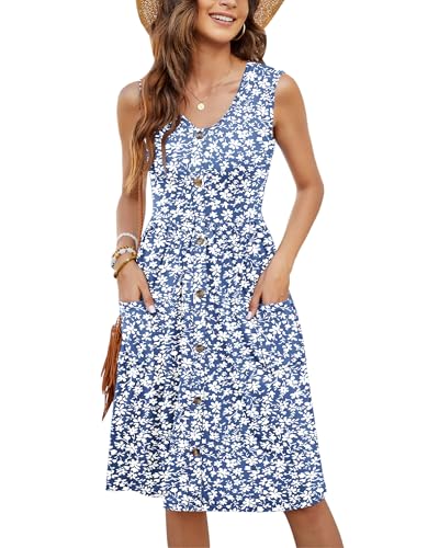 Image of MOLERANI Women Summer Dresses Sleeveless Casual Loose Swing Button Down Midi Dress with Pockets