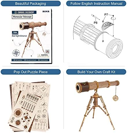 ROKR Wooden Models to Build Monocular Telescope 3D Wooden Puzzle DIY Science Model Kits for Adults Teens Birthday Gifts