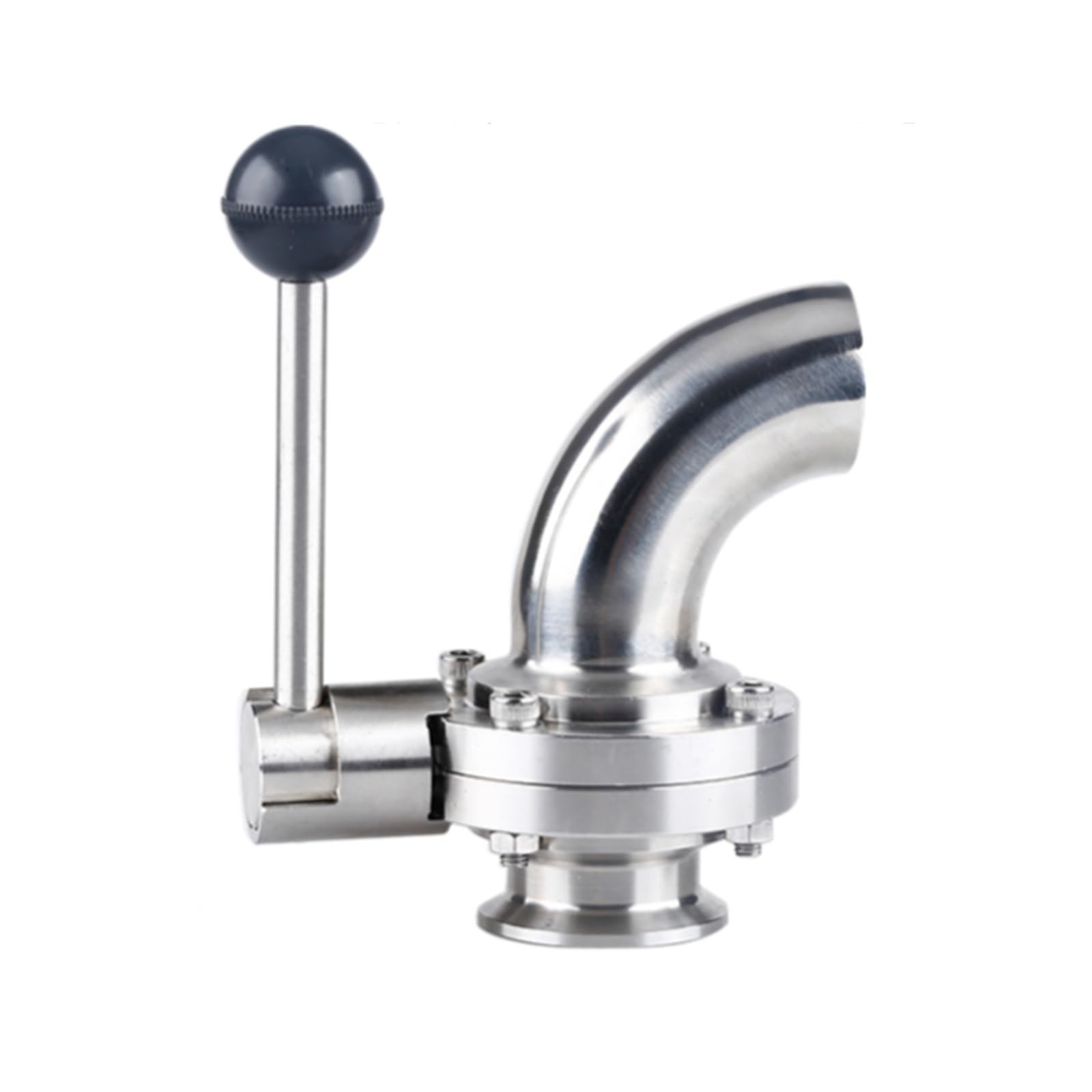 BALYDLUL 2-1/4" Stainless Steel 304 Sanitary Butterfly Valve Tri Clamp OD 77.5mm Elbow Pipe OD 57mm Silicone Sealing