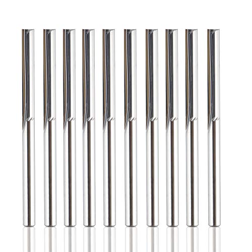 SpeTool 10 Pcs Straight Router Bits Double Flute 1/8 Shank End Mill Cutter 25 Flute Length