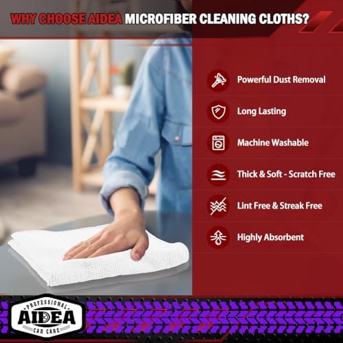 AIDEA White Microfiber Cleaning Cloth 50PK, Cleaning Rags 12Γ12" - 2