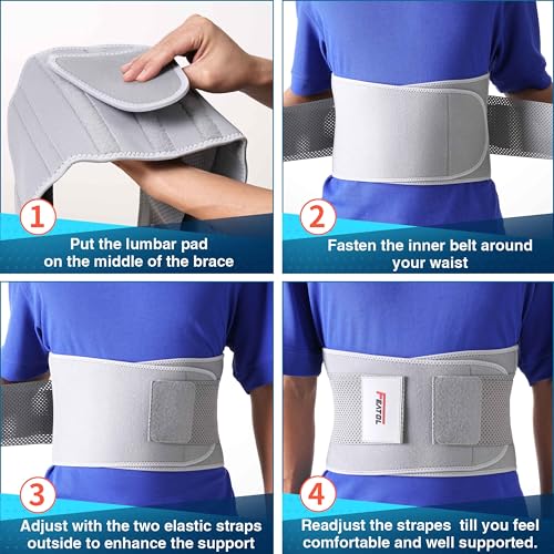 Image of FEATOL Back Brace for Lower Back Pain, Breathable Back Support Belt for Women & Men with Lumbar Pad, Lumbar Support Belt for Heavy Lifting & Work, Gray, L /XL (Circumference:30-38.6 inch)