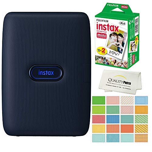 Fujifilm Instax Mini Link Smartphone Printer Plus Fujifilm Instax Mini Films 20 Pack. Plus Stickers. Bonus All-Purpose Microfiber Cloth (Denim)