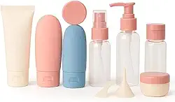 Kit de Frascos de Viagem 11 Peças com Necessaire - Potes de Silicone Reutilizáveis para Maquiagem e Cosmeticos em Geral, Shampoo Condicionador Sabonete Creme Alcool Gel. Aprovado para Avião Premium