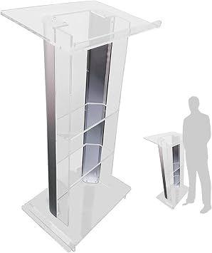 Lectern Podium Stand, Church Pulpit with Stainless Steel - Hostess Stand Acrylic Podium 23.6Lx15.7Wx43.3H Transparent Modern Lecterns & Podiums for Classroom Church Lect,