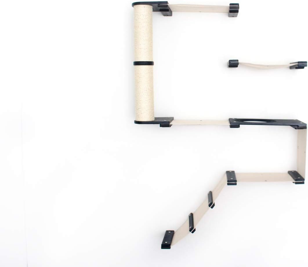 CatastrophiCreations Deluxe Cat Fort Wall Mounted Lounge, Climb and Play Furniture Cat Tree Shelves, English Chestnut Bamboo/Natural Canvas, one Size