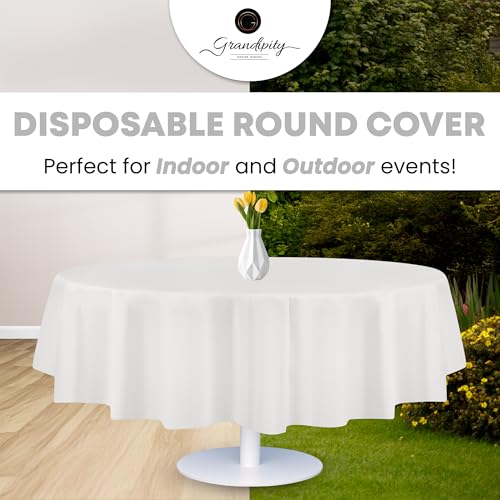 Image of Grandipity Brand Round White Plastic 84 inch Disposable Tablecloth (24 Pack), Party & Event Decorative Cover
