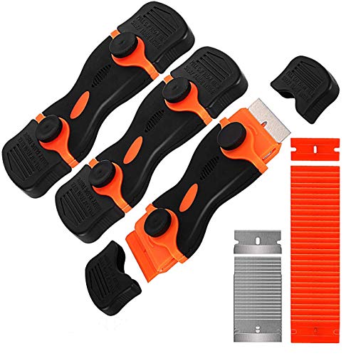 GISSVOGEEK Double -use Razor Blade Scraper, 3-Pack Auto Window Tint Vinyl Tool Application with 30 Pcs Plastic+20 Pcs Steel Blades for Removing Labels/Stickers/Decals