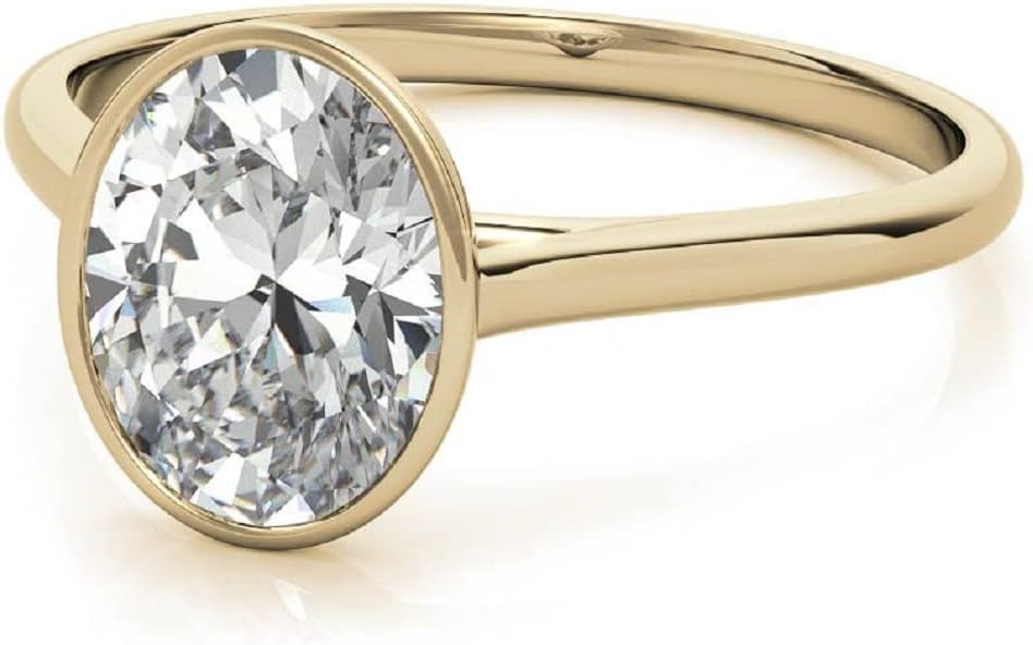 2 CT Oval Cut Moissanite Solitaire Ring, Diamond Engagement Rings for Women, Wedding Bridal Set, Bezel Eternity, 10K/14K/18K Solid Gold Silver, Anniversary Promise Gift for Her