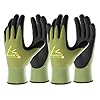 COOLJOB 2 Pairs Gardening Working Gloves for Men and Women, Touchscreen, Grippy Nitrile Rubber Coated for Garden Yard, Green/Black,Medium Size (M)
