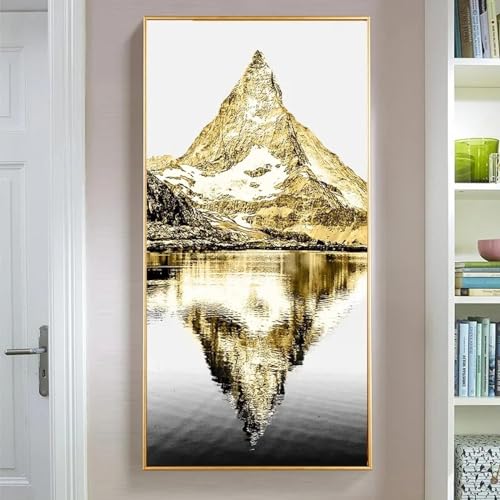 Affiche montagne dorée tableau paysage lac impression toile 90x180