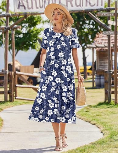 Image of Zeagoo Womens Summer Dresses 2026 Casual Midi Dress Flowy Sundress Ruffle Short Sleeve Tiered Dresses A Line Boho Dress