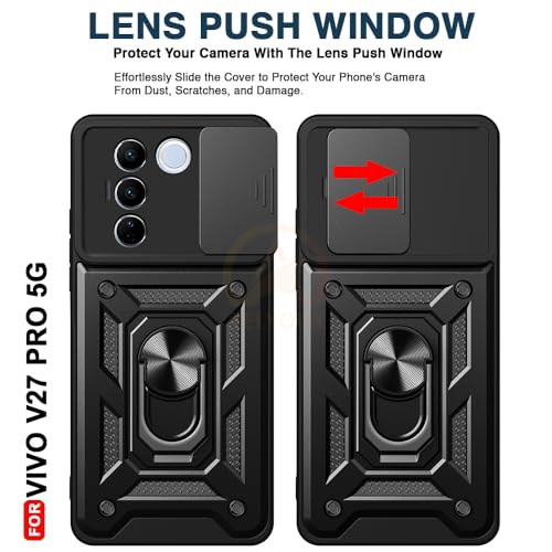 Image of Armor Bumper Back Cover Case for Vivo V27 / V27 Pro 5G | Rotating Camera Cover, Ring Holder & Kickstand | Heavy Duty & 360 Degree Protection Vivo V27 / V27 Pro 5G Back Cover (Black)