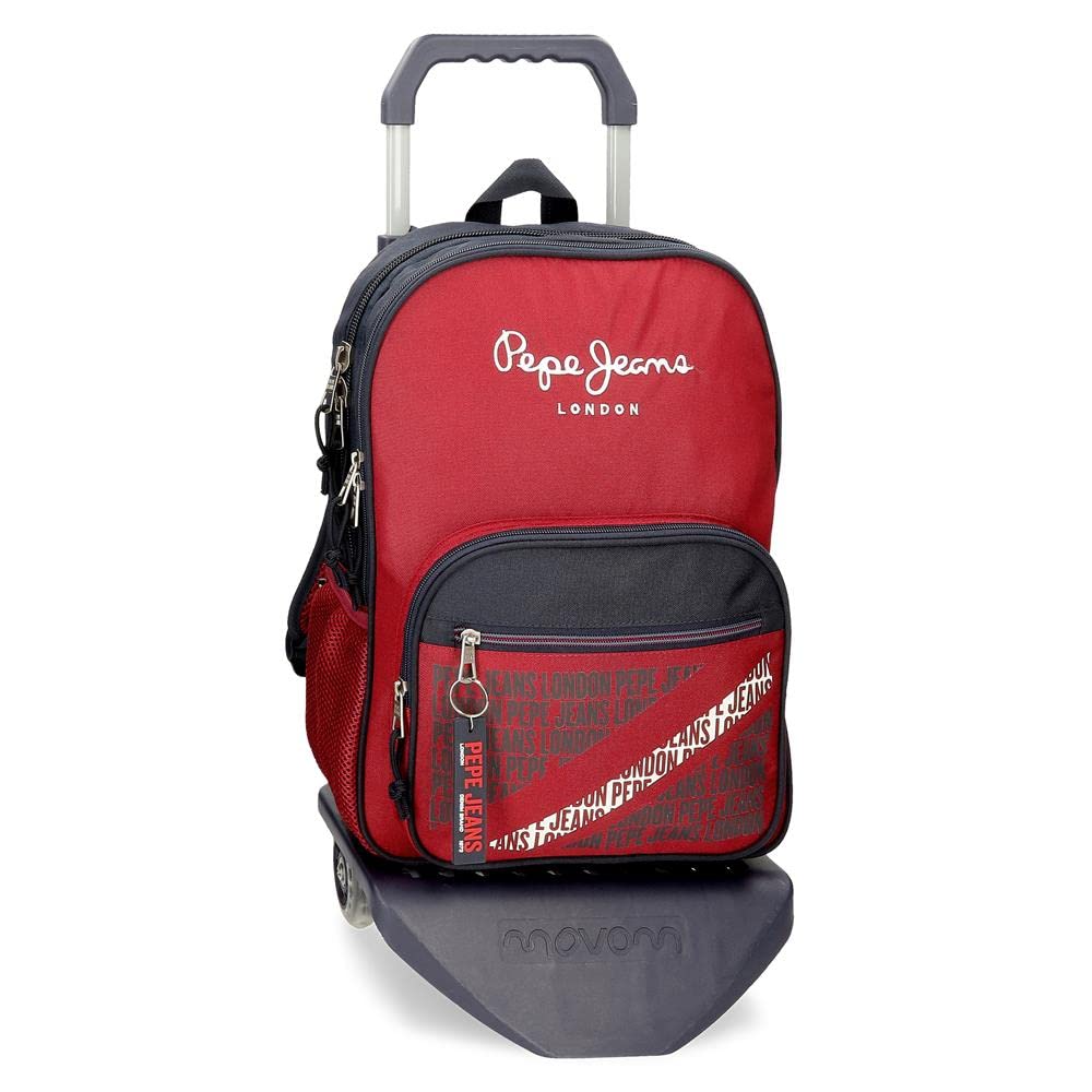Pepe Jeans Clark Mochila Escolar Doble Compartimento con Carro Rojo 30x40x12 cms Poliéster 15,6L
