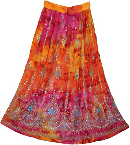 Indian Multi tie dye Yoga Trendz Women's Sequined Crinkle Broomstick Gypsy Long Skirt