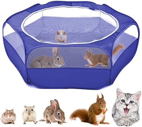 VavoPaw Small Animals Playpen, Waterproof Breathable Indoor Pet Cage Tent with Zipper Cover, Portable Outdoor Exercise Yard Fence for Kitten Hamster Bunny Squirrel Guinea Pig Hedgehog, Dark Blue