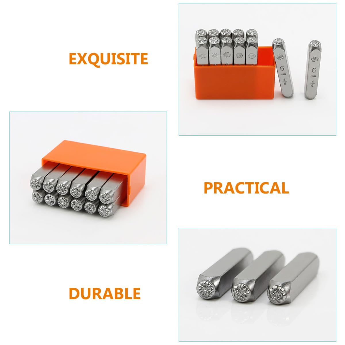 Healvian Kit D'estampage en Acier 12 Pièces Tampons Métalliques à Motif Floral pour DIY et Loisirs Créatifs, Outil pour Tampons à Sculpter Le Cuir en Acier Solide