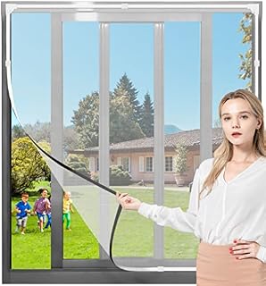Adjustable Magnetic Window Screen DIY Fly Screen Window Max 39.4 x 47.3Fits Any Smaller Size Easy Installation Keep Bugs/Flys/Mosquitoes Out(White Frame Gray Mesh Belt Scissors)