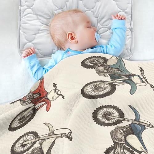 Image of Vintage Dirt Bikes Baby Blankets Soft Warm Crib Stroller Blanket for Toddler Newborn Girls Boys 30x40in