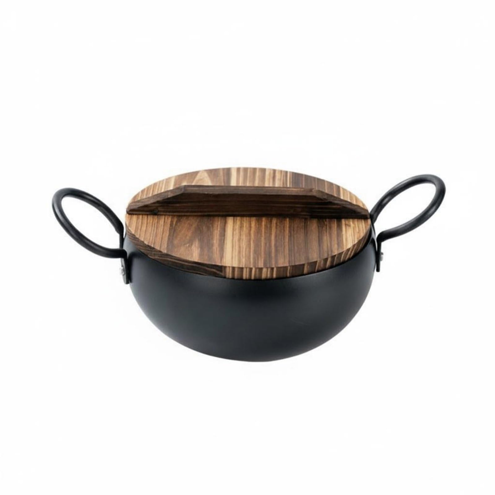Colcolo Marmite Émaillée Faitout Marmite Cocotte Fer Raffiné Chaleur Stable sans Revêtement Poignées Doubles Faciles à Saisir Couvercle Verre Adaptée à, Couvercle En Bois