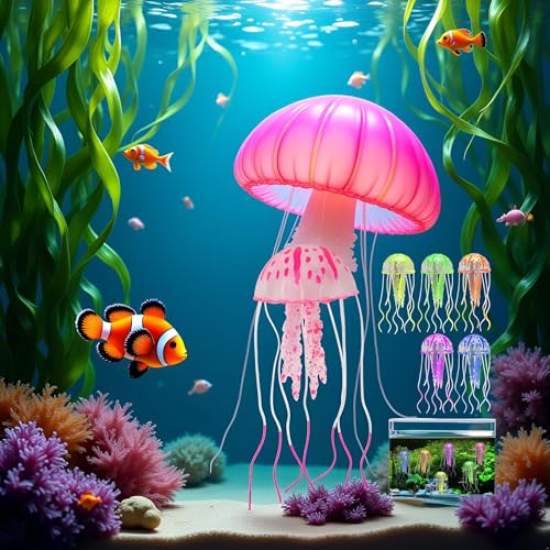 Image of GANPUB Pink Artificial Simulation Glowing Jellyfish Suitable for Fish Tank Aquarium Decoration Stable Aquarium Decor