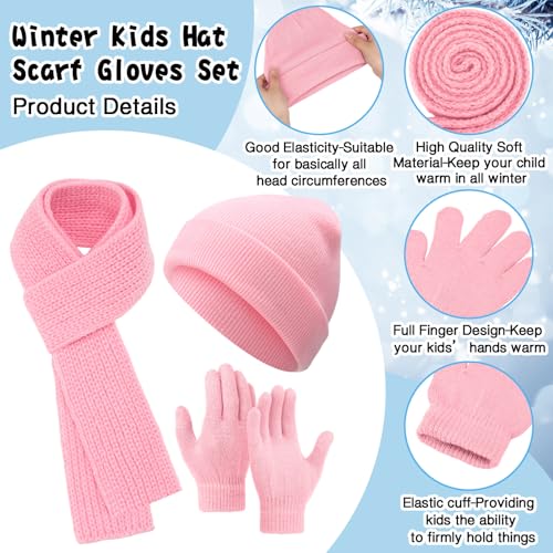Image of JaGely 150 Pcs Kids Winter Beanies Gloves Scarf Bulk Warm Knit Hat Stretchy Full Fingers Gloves Scarves for Boys Girls