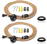[2Pack 15FT]Pendant Light Cord Kit with Dimmer Switch,Twisted Hemp Rope Vintage Plug in Hanging Lighting,Industrial Lamp Socket Set E26,Extension Hanging Lantern Cable for Farmhouse,Retro DIY Projects