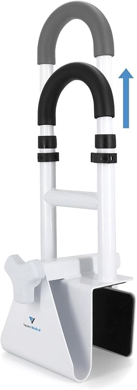 Vaunn Medical Adjustable Height Bathtub Safety Rail, Extra-Height 17"-20" Tall Extension Shower Grab Bar Handle for Elderly and Disabled, Secure Locking Tub Clamp, 300 lbs
