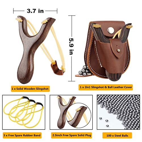 Slingshot Set, Solid Wooden Slingshot Toys With 3Pcs Spare Rubber Band,100Pcs Steel Balls And 1Pc Slingshot Leather Cover For Catapult Game, Outdoor, Hunting-For Ids/Children/Adult (Classic-Black) #TOP1