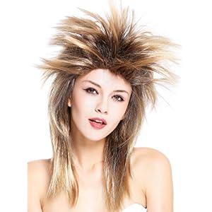 WIG ME UP- 90891-ZA4TZA7 Peluca Mujer Hombre Carnaval Halloween años 80 Punk Wave mójol Pelo de Punta Mezcla marrón