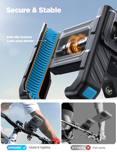 Image of JOYROOM Motorcycle Bike Phone Holder Mount - [Not Block Camera] Bicycle Phone Holder Handlebar Cell Phone Clamp - [Silicone Wrapped] Scooter Phone Holder for iPhone Samsung 4.7''-7'' Smartphones, Blue