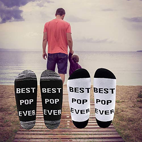 LEVLO 2 Pairs Father's Day Gift Best Pop Ever Socks for New Dad Uncle Grandpa Men Birthday Gift4