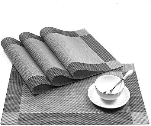 Image of Anugrah Dining Mats Table Mats PVC Placemats Heat-Resistant Placemat for Dining Tea Table Woven Vinyl Stain Resistant Table Mats Easy to Clean - 45x30 cm (Gray, 6)